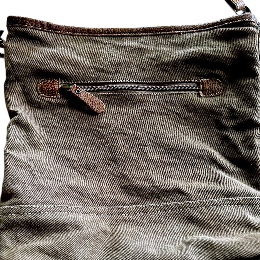 Myra Bag Multicolor Crossbody Purse Tweed Leather Cowhide Boho Style Canvas Back - Picture 4 of 16